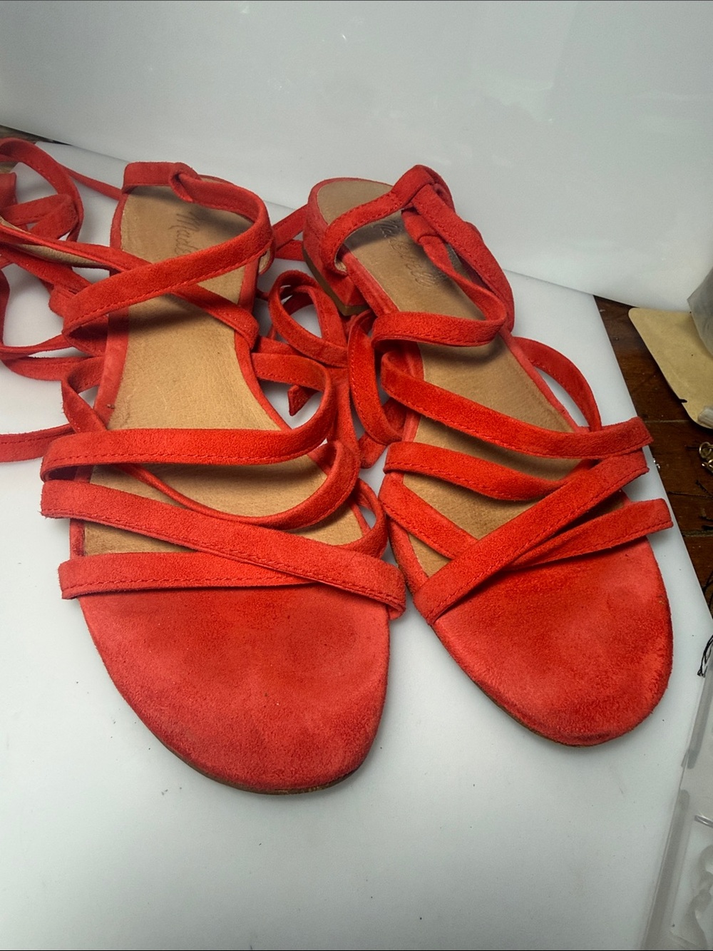 Madewell Red Strappy Lace-Up Flat Sandals